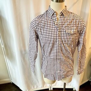 Gap Shirt Men Large White Cranberry Check Button Up Long Sleeve Cotton Pocket